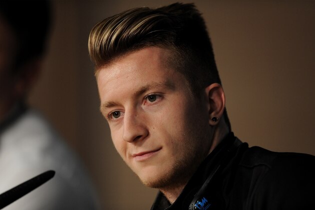 MADRID, SPAIN - APRIL 01:  Marco Reus of Borussia Dortmund gives a press conference at Santiago Bernabeu stadium ahead of the UEFA Champions League quarter-final match between Real Madrid and Borussia Dortmund, on April 1, 2014 in Madrid, Spain.  (Photo by Denis Doyle/Getty Images)