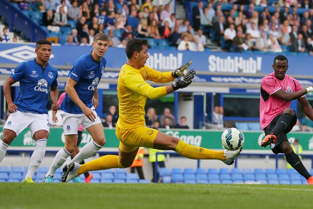 LIVERPOOL, ENGLAND - AUGUST 03: Jackson Martinez of Porto scores against Everton during the Pre-Season Friendly between Everton and Porto at Goodison Park on August 3, 2014 in Liverpool, England.  (Photo by Dave Thompson/Getty Images)
