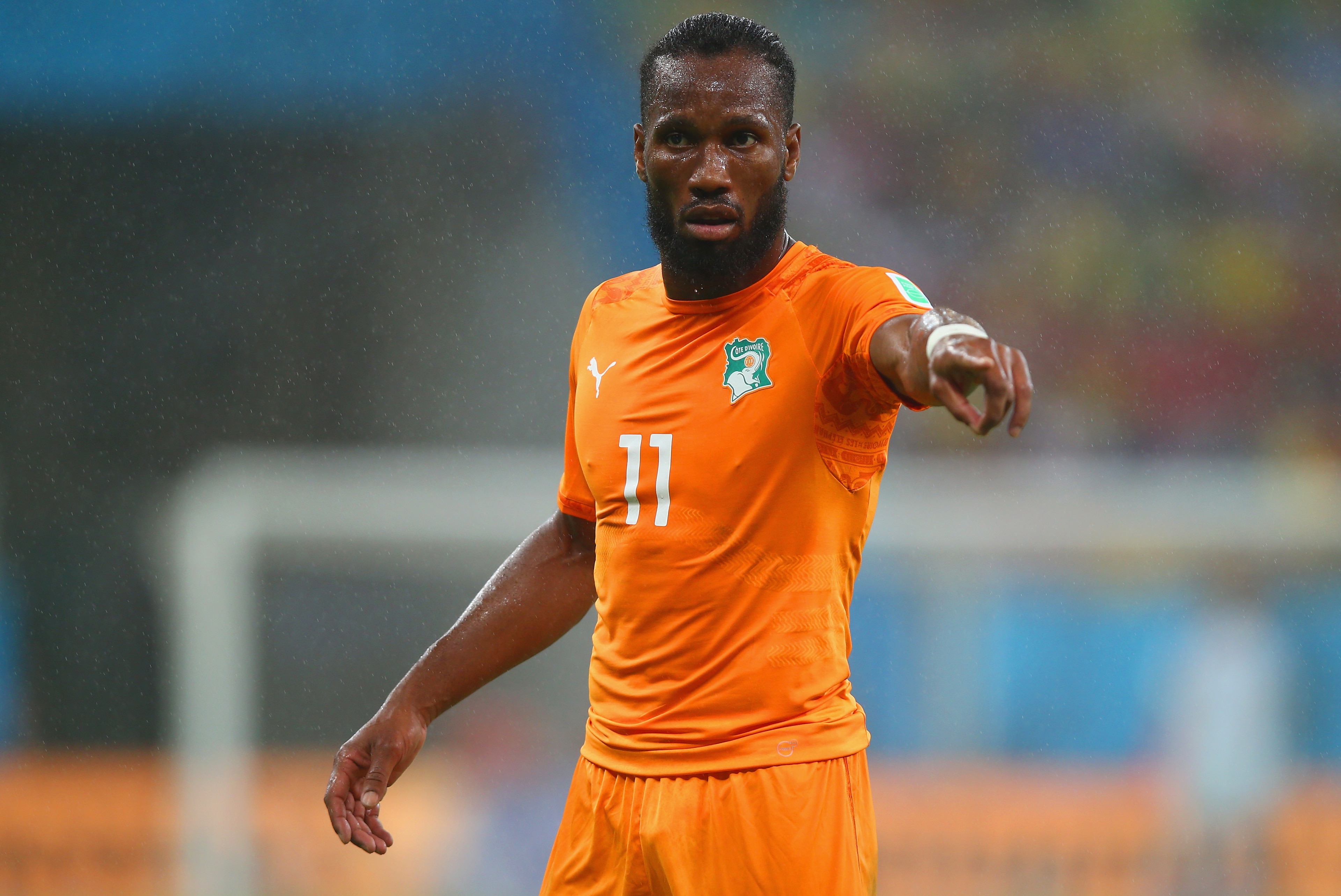 RECIFE, BRAZIL - JUNE 14:  Didier Drogba of the Ivory Coast reacts during the 2014 FIFA World Cup Brazil Group C match  between the Ivory Coast and Japan at Arena Pernambuco on June 14, 2014 in Recife, Brazil.  (Photo by Clive Rose/Getty Images)
