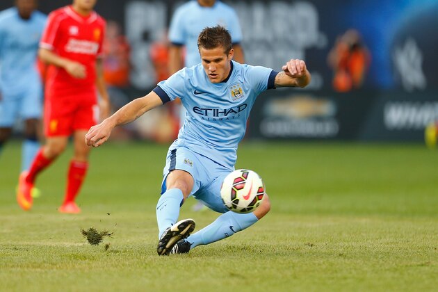 NEW YORK, NY - JULY 30:  Bruno Zuculini #36 of Manchester City in action against Liverpool during the International Champions Cup 2014 at Yankee Stadium on July 30, 2014 in the Bronx borough of New York City.  (Photo by Mike Stobe/Getty Images)