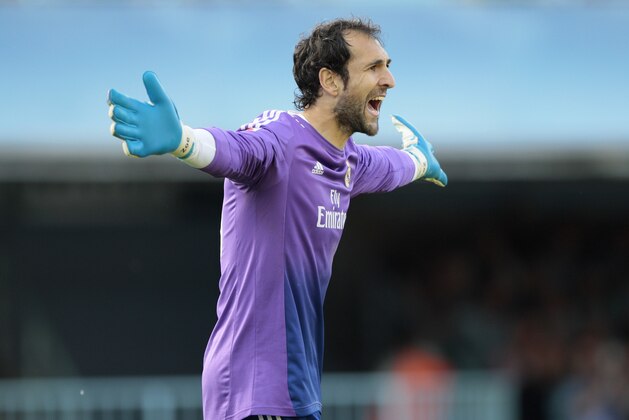 Real Madrid's Diego Lopez reacts during a Spanish La Liga soccer match against Real Club Celta  at the Balaidos stadium in Vigo, Spain, Sunday, May 11, 2014. (AP Photo/Lalo R. Villar)