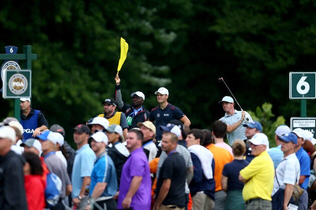 LOUISVILLE, KY - AUGUST 08: Rory McIlroy of Northern Ireland hits his tee shot on the sixth hole during the second round of the 96th PGA Championship at Valhalla Golf Club on August 8, 2014 in Louisville, Kentucky.  (Photo by Jeff Gross/Getty Images)