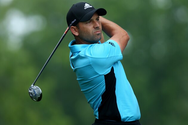 LOUISVILLE, KY - AUGUST 08:  Sergio Garcia of Spain hits his tee shot on the 12th hole during the second round of the 96th PGA Championship at Valhalla Golf Club on August 8, 2014 in Louisville, Kentucky.  (Photo by Jeff Gross/Getty Images)