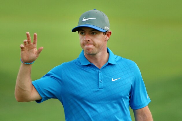 LOUISVILLE, KY - AUGUST 09:  Rory McIlroy of Northern Ireland waves on the 18th green during the third round of the 96th PGA Championship at Valhalla Golf Club on August 9, 2014 in Louisville, Kentucky.  (Photo by Andrew Redington/Getty Images)