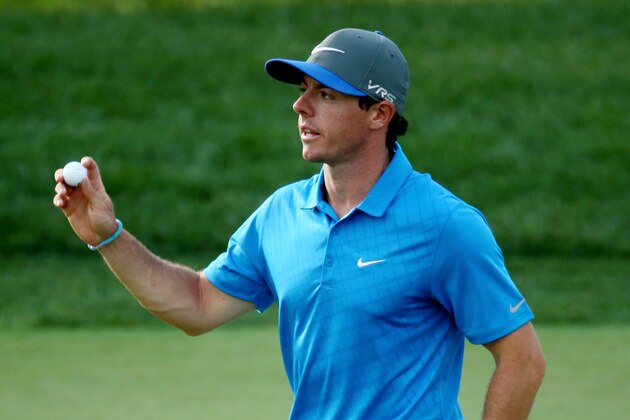 LOUISVILLE, KY - AUGUST 09: Rory McIlroy of Northern Ireland waves on the 16th green during the third round of the 96th PGA Championship at Valhalla Golf Club on August 9, 2014 in Louisville, Kentucky.  (Photo by Warren Little/Getty Images)