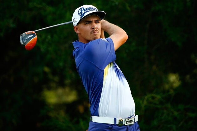 LOUISVILLE, KY - AUGUST 09:  Rickie Fowler of the United States hits his tee shot on the 18th hole during the third round of the 96th PGA Championship at Valhalla Golf Club on August 9, 2014 in Louisville, Kentucky.  (Photo by Sam Greenwood/Getty Images)