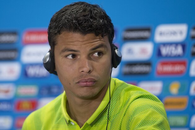 Brazil's Thiago Silva attends a news conference the day before his team's round of 16 World Cup soccer match with Chile at the Mineirao Stadium in Belo Horizonte, Brazil, Friday, June 27, 2014. (AP Photo/Andre Penner)