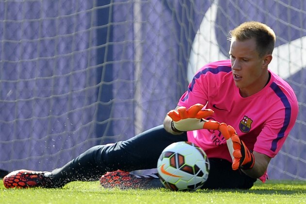 FC Barcelona's goalkeeper Marc-Andre Ter Stegen, from Germany, attends a training session at the Sports Center FC Barcelona Joan Gamper in San Joan Despi, Spain, Friday, July 18, 2014. (AP Photo/Manu Fernandez)
