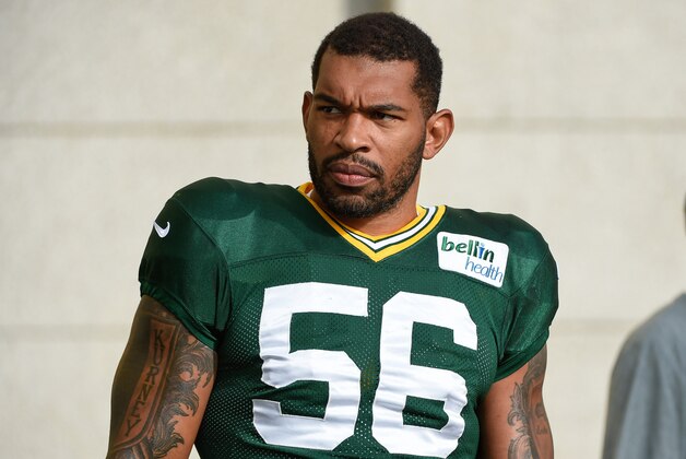 Jul 30, 2014; Green Bay, WI, USA; Green Bay Packer linebacker Julius Peppers during training camp at Ray Nitschke Field. Mandatory Credit: Benny Sieu-USA TODAY Sports Jul 30, 2014; Green Bay, WI, USA; Green Bay Packer linebacker Julius Peppers during training camp at Ray Nitschke Field. Mandatory Credit: Benny Sieu-USA TODAY Sports
