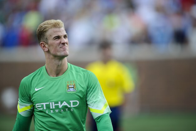 MINNEAPOLIS, MN - AUGUST 2: Joe Hart #1 of Manchester City looks on during the International Champions Cup match against the Olympiacos on August 2, 2014 at TCF Bank Stadium in Minneapolis, Minnesota. (Photo by Hannah Foslien/Getty Images) MINNEAPOLIS, MN - AUGUST 2: Joe Hart #1 of Manchester City looks on during the International Champions Cup match against the Olympiacos on August 2, 2014 at TCF Bank Stadium in Minneapolis, Minnesota. (Photo by Hannah Foslien/Getty Images)