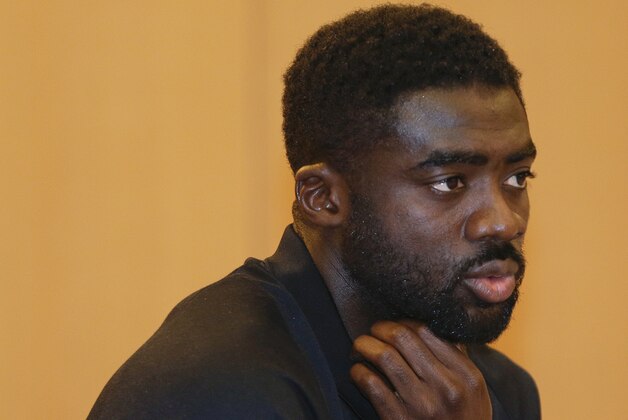 Liverpool Football Club defender Kolo Toure answers questions during a news conference, Tuesday, July 29, 2014, in New York. Liverpool will take on Manchester City Football Club at Yankee Stadium on Wednesday in the Guinness International Champions Cup. (AP Photo/Julie Jacobson)