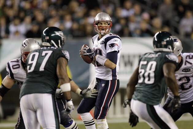New England Patriots' Tom Brady during an NFL football game against the Philadelphia Eagles, Sunday, Nov. 27, 2011, in Philadelphia. (AP Photo/Matt Slocum)
