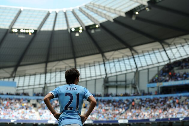 MANCHESTER, ENGLAND - AUGUST 31: David Silva of Manchester City looks on during the Barclays Premier League match between Manchester City and Hull City at the Etihad Stadium on August 31, 2013 in Manchester, England. (Photo by Chris Brunskill/Getty Images)