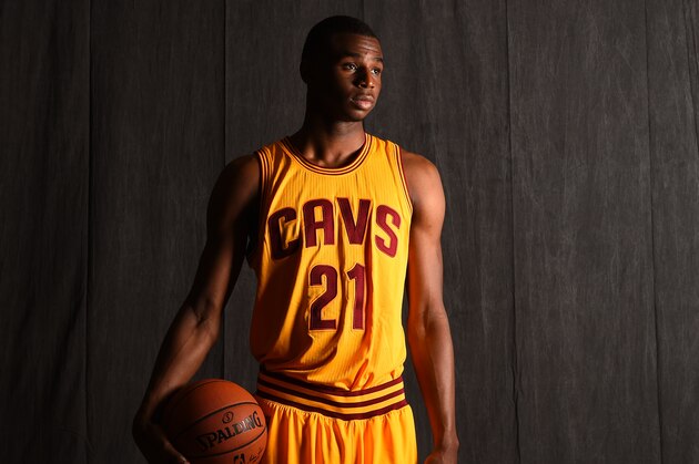 TARRYTOWN, NY - AUGUST 3:  Andrew Wiggins #21 of the Cleveland Cavaliers poses for a portrait during the 2014 NBA rookie photo shoot on August 3, 2014 at the Madison Square Garden Training Facility in Tarrytown, New York. NOTE TO USER: User expressly acknowledges and agrees that, by downloading and or using this photograph, User is consenting to the terms and conditions of the Getty Images License Agreement. Mandatory Copyright Notice: Copyright 2014 NBAE (Photo by Brian Babineau /NBAE via Getty Images)