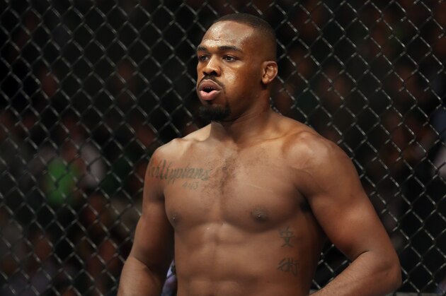 Jon Jones is seen in the ring before his UFC 159 Mixed Martial Arts light heavyweight title bout in Newark, NJ, Saturday, April 27,2013.  Jones retained his title via first round TKO. (AP Photo/Gregory Payan)