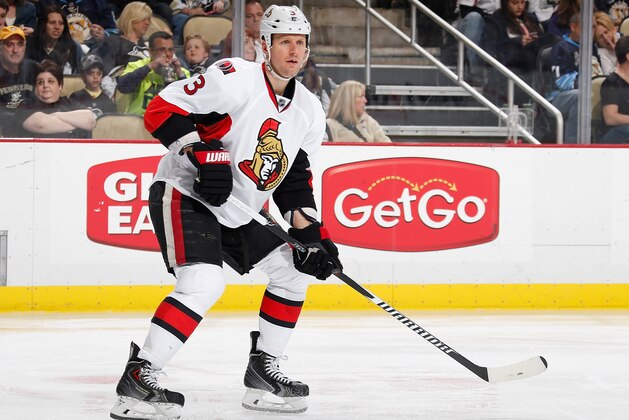 PITTSBURGH, PA - APRIL 13:  Marc Methot #3 of the Ottawa Senators skates against the Pittsburgh Penguins on April 13, 2014 at Consol Energy Center in Pittsburgh, Pennsylvania.  (Photo by Gregory Shamus/NHLI via Getty Images)