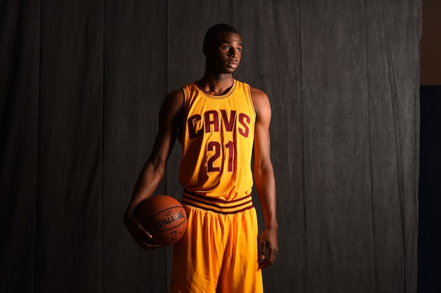 TARRYTOWN, NY - AUGUST 3:  Andrew Wiggins #21 of the Cleveland Cavaliers poses for a portrait during the 2014 NBA rookie photo shoot on August 3, 2014 at the Madison Square Garden Training Facility in Tarrytown, New York. NOTE TO USER: User expressly acknowledges and agrees that, by downloading and or using this photograph, User is consenting to the terms and conditions of the Getty Images License Agreement. Mandatory Copyright Notice: Copyright 2014 NBAE (Photo by Brian Babineau /NBAE via Getty Images)