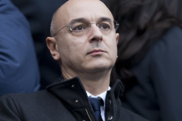 Tottenham's chairman Daniel Levy takes his seat before his team's 6-0 loss at Manchester City in their English Premier League soccer match at the Etihad Stadium, Manchester, England, Sunday Nov. 24, 2013. (AP Photo/Jon Super)