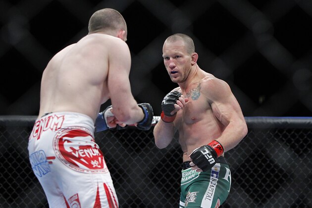 May 25, 2013; Las Vegas, NV, USA; Gray Maynard squares off against TJ Grant during UFC 160 at the MGM Grand Garden Arena. Mandatory Credit: Gary A. Vasquez-USA TODAY Sports