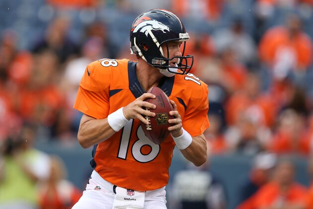 DENVER, CO - AUGUST 07: Quarterback Peyton Manning #18 of the Denver Broncos drops back to pass against the Seattle Seahawks during preseason action at Sports Authority Field at Mile High on August 7, 2014 in Denver, Colorado. (Photo by Doug Pensinger/Getty Images) DENVER, CO - AUGUST 07: Quarterback Peyton Manning #18 of the Denver Broncos drops back to pass against the Seattle Seahawks during preseason action at Sports Authority Field at Mile High on August 7, 2014 in Denver, Colorado. (Photo by Doug Pensinger/Getty Images)