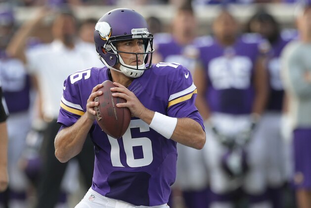 Minnesota Vikings quarterback Matt Cassel looks to pass against the Oakland Raiders in the first half of a preseason NFL football game at TCF Bank Stadium in Minneapolis, Friday, Aug. 8, 2014. (AP Photo/Jim Mone) Minnesota Vikings quarterback Matt Cassel looks to pass against the Oakland Raiders in the first half of a preseason NFL football game at TCF Bank Stadium in Minneapolis, Friday, Aug. 8, 2014. (AP Photo/Jim Mone)