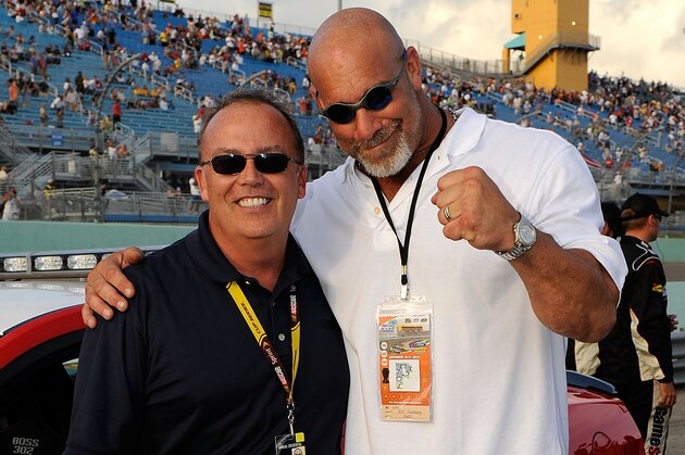 HOMESTEAD, FL - NOVEMBER 20:  Actor Bill Goldberg poses with Brett Bodine prior to the NASCAR Nationwide Series Ford 300 at Homestead-Miami Speedway on November 20, 2010 in Homestead, Florida.  (Photo by Rusty Jarrett/Getty Images for NASCAR)