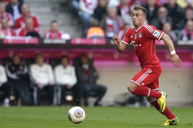 Bayern's Xherdan Shaqiri of Switzerland controls the ball during the German first division Bundesliga soccer match between FC Bayern Munich and TSG 1899 Hoffenheim, in Munich, southern Germany, Saturday, March 29, 2014. (AP Photo/Matthias Schrader)