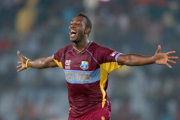 DHAKA, BANGLADESH - APRIL 01: Andre Russell of the West Indies celebrates after dismissing Mohammad Hafeez of Pakistan during the ICC World Twenty20 Bangladesh 2014 match between West Indies and Pakistan at Sher-e-Bangla Mirpur Stadium on April 1, 2014 in Dhaka, Bangladesh. (Photo by Scott Barbour/Getty Images) DHAKA, BANGLADESH - APRIL 01: Andre Russell of the West Indies celebrates after dismissing Mohammad Hafeez of Pakistan during the ICC World Twenty20 Bangladesh 2014 match between West Indies and Pakistan at Sher-e-Bangla Mirpur Stadium on April 1, 2014 in Dhaka, Bangladesh. (Photo by Scott Barbour/Getty Images)