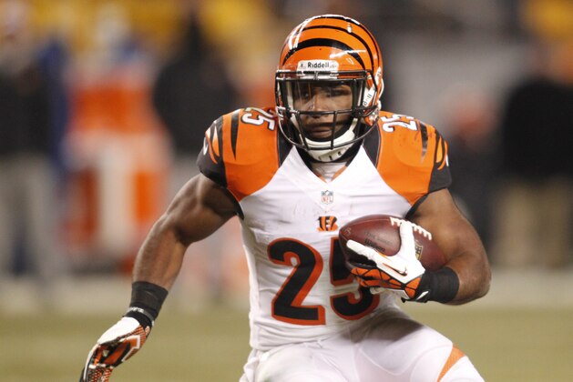 Dec 15, 2013; Pittsburgh, PA, USA; Cincinnati Bengals running back Gio Bernard (25) runs with the ball against the Pittsburgh Steelers during the second quarter at Heinz Field. Mandatory Credit: Charles LeClaire-USA TODAY Sports