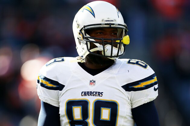 DENVER, CO - JANUARY 12:   Ladarius Green #89 of the San Diego Chargers looks on during the AFC Divisional Playoff Game against the Denver Broncos at Sports Authority Field at Mile High on January 12, 2014 in Denver, Colorado.  (Photo by Christian Petersen/Getty Images)