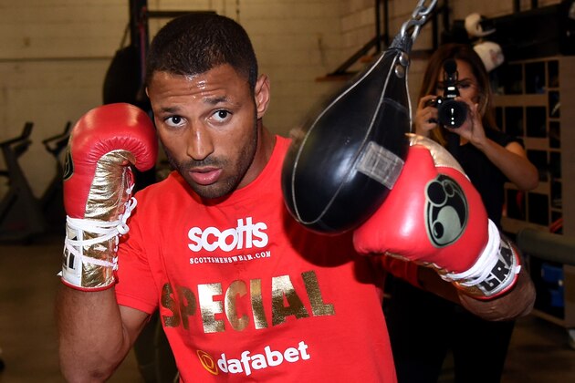 LAS VEGAS, NV - AUGUST 06:  Boxer Kell Brook hits a bag during a media workout at Barry's Gym on August 6, 2014 in Las Vegas, Nevada. Brook will challenge Shawn Porter for his IBF welterweight championship in Carson, California on August 16.  (Photo by Ethan Miller/Getty Images)