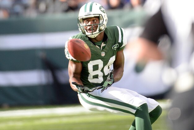Sep 22, 2013; East Rutherford, NJ, USA; New York Jets wide receiver Stephen Hill (84) catches a pass against the Buffalo Bills at MetLife Stadium. Mandatory Credit: Robert Deutsch-USA TODAY Sports