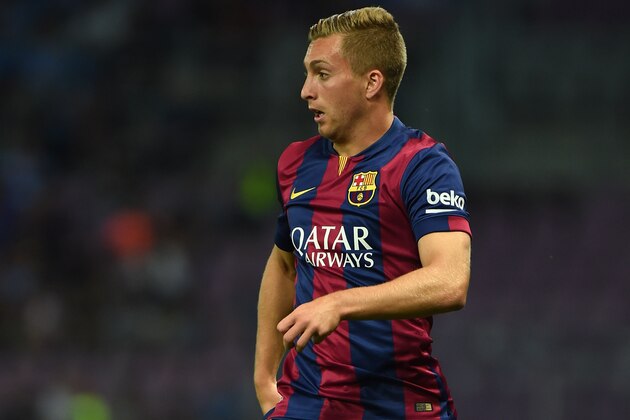 GENEVA, SWITZERLAND - AUGUST 06:  Gerard Deulofeu of FC Barcelona in action during the pre-season friendly match between FC Barcelona and SSC Napoli on August 6, 2014 in Geneva, Switzerland.  (Photo by Valerio Pennicino/Getty Images)