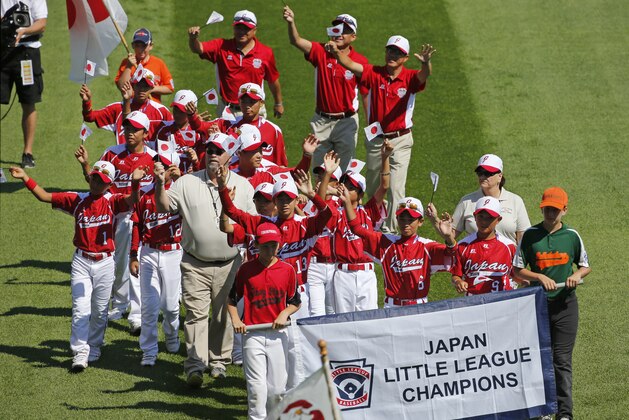 The Tokyo Kitasuna Little League baseball team from Japan participates in the opening ceremony of the 2014 Little League World Series tournament in South Williamsport, Pa., Thursday, Aug. 14, 2014. (AP Photo/Gene J. Puskar)