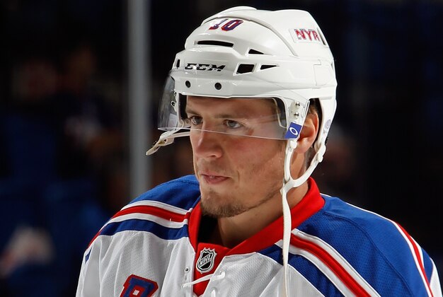 UNIONDALE, NY - OCTOBER 29:  J.T. Miller #10 of the New York Rangers skates against the New York islanders at the  Nassau Veterans Memorial Coliseum on October 29, 2013 in Uniondale, New York.  (Photo by Bruce Bennett/Getty Images)