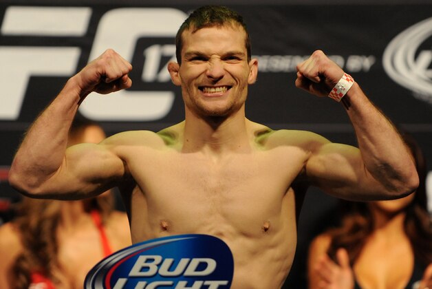 Feb 21, 2014; Las Vegas, NV, USA; UFC flyweight Zach Makovsky participates in the UFC 170 weigh-in at Mandalay Bay Events Center. Mandatory Credit: Stephen R. Sylvanie-USA TODAY Sports