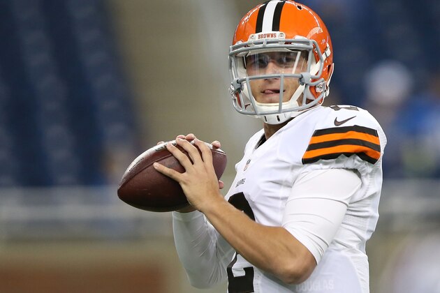 DETROIT, MI - AUGUST 09:  Johnny Manziel #2 of the Cleveland Browns warms up prior to the start of the preseason game against the Detroit Lions at Ford Field on August 9, 2014 in Detroit, Michigan. The Lions defeated the Browns 13-12 in a preseason game.  (Photo by Leon Halip/Getty Images)