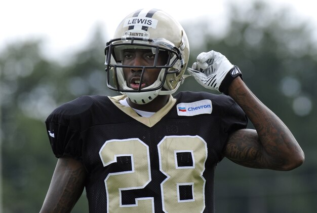 Jul 28, 2014; White Sulpher Springs, WV, USA; New Orleans Saints cornerback Keenan Lewis (28) walks off the field during training camp at The Greenbrier. Mandatory Credit: Michael Shroyer-USA TODAY Sports Jul 28, 2014; White Sulpher Springs, WV, USA; New Orleans Saints cornerback Keenan Lewis (28) walks off the field during training camp at The Greenbrier. Mandatory Credit: Michael Shroyer-USA TODAY Sports