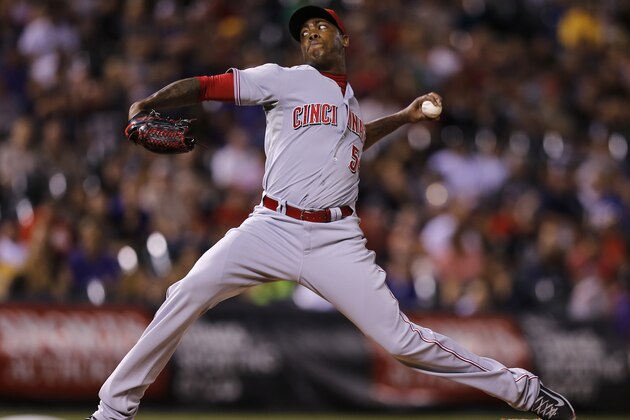Cincinnati Reds relief pitcher Aroldis Chapman throws against the Colorado Rockies during the ninth inning of a baseball game on Friday, Aug. 15, 2014, in Denver. (AP Photo/Jack Dempsey) Cincinnati Reds relief pitcher Aroldis Chapman throws against the Colorado Rockies during the ninth inning of a baseball game on Friday, Aug. 15, 2014, in Denver. (AP Photo/Jack Dempsey)