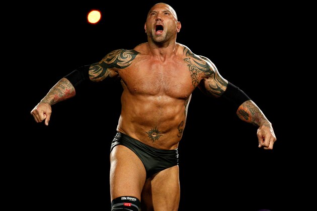 Batista enters the ring during Wrestlemania XXX at the Mercedes-Benz Super Dome in New Orleans on Sunday, April 6, 2014. (Jonathan Bachman/AP Images for WWE)