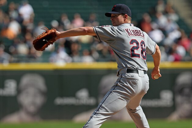 CHICAGO, IL - SEPTEMBER 25:  Starting pitcher Cory Kluber #28 of the Cleveland Indians delivers the ball against the Chicago White Sox at U.S. Cellular Field on September 25, 2012 in Chicago, Illinois.  (Photo by Jonathan Daniel/Getty Images)
