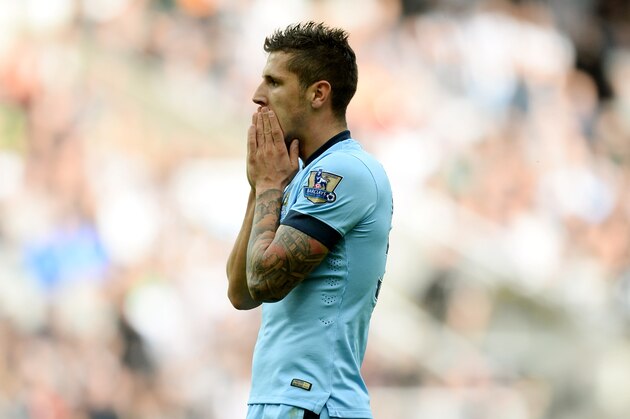 NEWCASTLE UPON TYNE, ENGLAND - AUGUST 17:  Stevan Jovetic of Manchester City reacts during the Barclays Premier League match between Newcastle United and Manchester City at St James' Park on August 17, 2014 in Newcastle upon Tyne, England.  (Photo by Jamie McDonald/Getty Images)