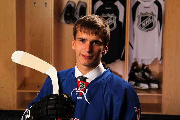 NEWARK, NJ - JUNE 30:  Pavel Buchnevich, 75th pick overall by the New York Rangers, poses for a portrait during the 2013 NHL Draft at Prudential Center on June 30, 2013 in Newark, New Jersey.  (Photo by Bill Wippert/NHLI via Getty Images)