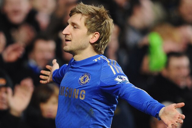 LONDON, ENGLAND - FEBRUARY 09:  Marko Marin of Chelsea celebrates the fourth goal during the Barclays Premier League match between Chelsea and Wigan Athletic at Stamford Bridge on February 9, 2013 in London, England.  (Photo by Laurence Griffiths/Getty Images)