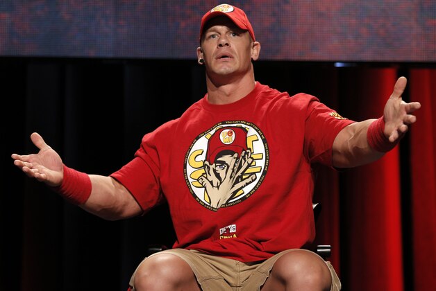 WWE 2K15 cover Superstar John Cena attends the WWE 2K15 SummerSlam Confidential Panel at Club Nokia, on Saturday, August 16, 2014 in Los Angeles. (Photo by Todd Williamson/Invision for 2K/AP Images)