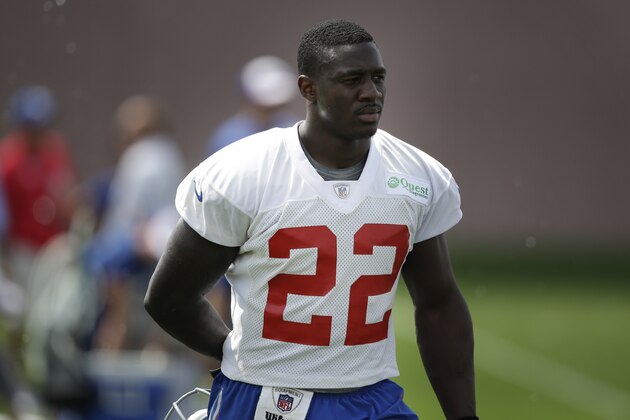 New York Giants' David Wilson during a NFL football camp in East Rutherford, N.J., Wednesday, July 23, 2014. (AP Photo/Seth Wenig)