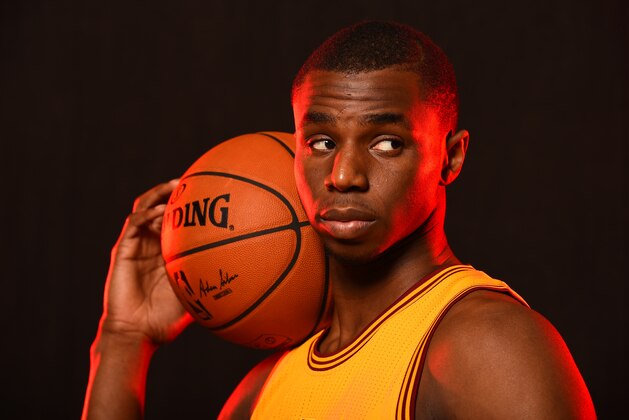 TARRYTOWN, NY - AUGUST 3:  Andrew Wiggins #21 of the Cleveland Cavaliers poses for a portrait during the 2014 NBA rookie photo shoot on August 3, 2014 at the Madison Square Garden Training Facility in Tarrytown, New York. NOTE TO USER: User expressly acknowledges and agrees that, by downloading and or using this photograph, User is consenting to the terms and conditions of the Getty Images License Agreement. Mandatory Copyright Notice: Copyright 2014 NBAE (Photo by Brian Babineau /NBAE via Getty Images)