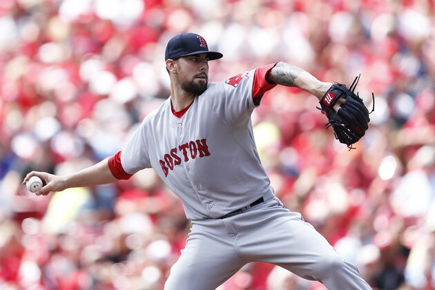 CINCINNATI, OH - AUGUST 13: Anthony Ranaudo #63 of the Boston Red Sox pitches in the first inning of the game against the Cincinnati Reds at Great American Ball Park on August 13, 2014 in Cincinnati, Ohio. (Photo by Joe Robbins/Getty Images)
