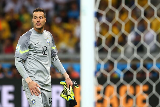 BELO HORIZONTE, BRAZIL - JULY 08:  Goalkeeper Julio Cesar of Brazil looks dejected after a7-1 defeat to Germany  during the 2014 FIFA World Cup Brazil Semi Final match between Brazil and Germany at Estadio Mineirao on July 8, 2014 in Belo Horizonte, Brazil.  (Photo by Martin Rose/Getty Images)