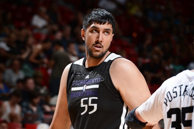 LAS VEGAS, NV - JULY 19: Sim Bhullar #55 of the Sacramento Kings looks on against the Chicago Bulls during the Samsung NBA Summer League 2014 on July 19, 2014 at the Cox Pavilion in Las Vegas, Nevada. NOTE TO USER: User expressly acknowledges and agrees that, by downloading and or using this photograph, User is consenting to the terms and conditions of the Getty Images License Agreement. Mandatory Copyright Notice: Copyright 2014 NBAE (Photo by Garrett Ellwood/NBAE via Getty Images)
